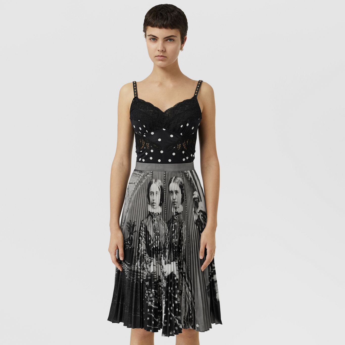 Polka Dot and Victorian Portrait Print Dress